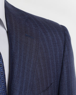 Canali Navy Double Pinstripe Wool Stretch Suit 