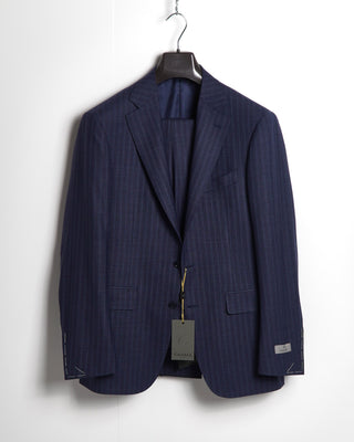 Canali Navy Double Pinstripe Wool Suit 
