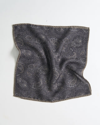 Dion Paisley/Chevron Wool Double Sided Pocket Square Charcoal 2297