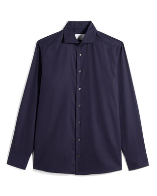 Eton Semi Solid Twill Slim Shirt in Navy