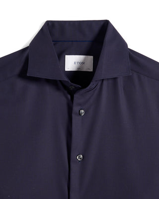 Eton Semi Solid Twill Slim Shirt in Navy, view 3