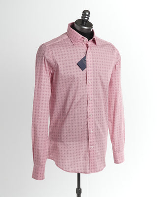 Emanuel Berg Modern Fit Pink Geometric Print Stretch Poplin Shirt 