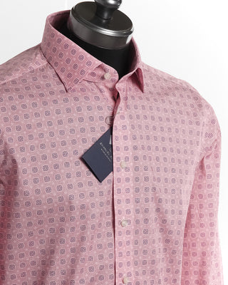 Emanuel Berg Modern Fit Pink Geometric Print Stretch Poplin Shirt