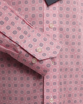 Emanuel Berg Modern Fit Pink Geometric Print Cotton Stretch Poplin Shirt 