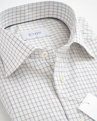 Eton Beige White 3 Colour Check Twill Slim Shirt 