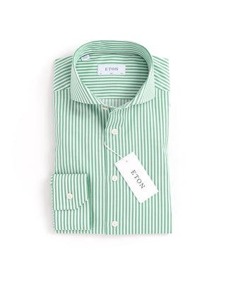 Eton Green Bengal Stripe Twill Slim Shirt