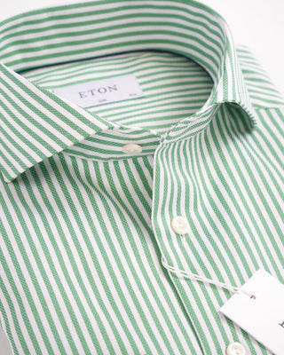 Eton Green Bengal Stripe  Cotton Twill Slim Shirt
