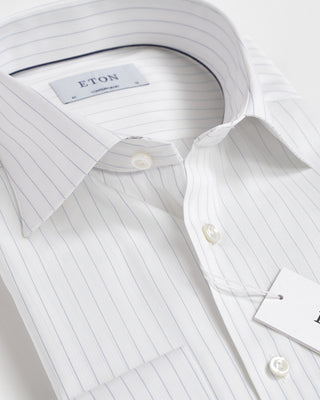 Eton White Blue Fine Stripe Cotton Contemporary Shirt