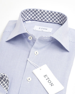 Eton Blue Cotton-Tencel Slim Shirt w/ Contrast Collar