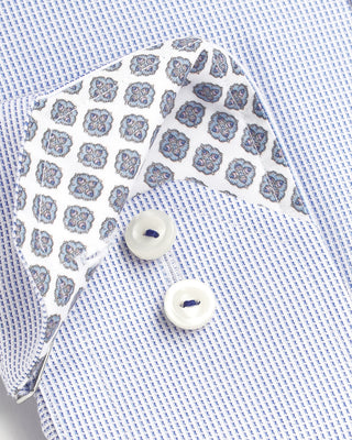 Blue Cotton-Tencel Slim Shirt W/ Contrast Collar