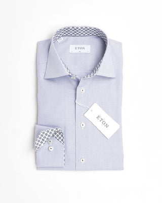 Eton Blue Cotton-Tencel Slim Shirt w/ Contrast Collar