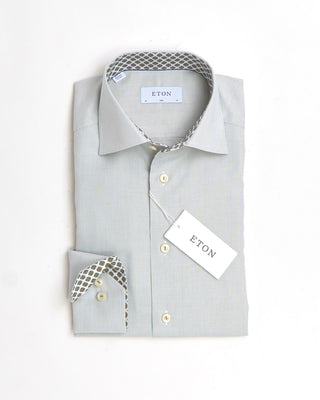 Eton Green Cotton-Tencel Slim Shirt w/ Contrast Collar