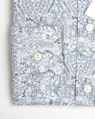 Eton Blue Cotton-Tencel® Paisley  Print Slim Shirt 