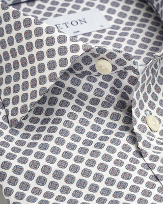 Eton Blue Medallion Print Cotton-Tencel Slim Shirt 