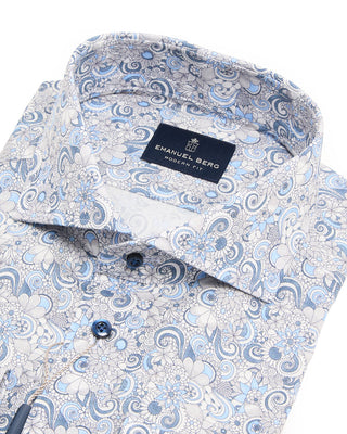 Emanuel Berg Paisley/Floral Print Modern Fit Shirt Blue 3 8517