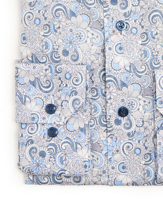Emanuel Berg Paisley/Floral Print Modern Fit Shirt Blue 8462
