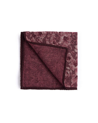 Dion Wool Double Printed Floral/Glencheck Pocket Square Burgundy 1 4569