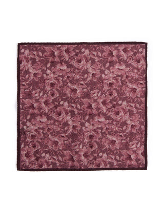 Dion Wool Double Printed Floral/Glencheck Pocket Square Burgundy 2 4592
