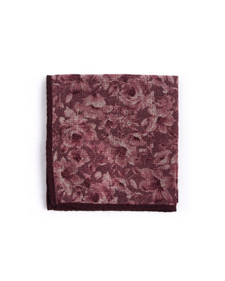 Dion Wool Double Printed Floral/Glencheck Pocket Square Burgundy 4568