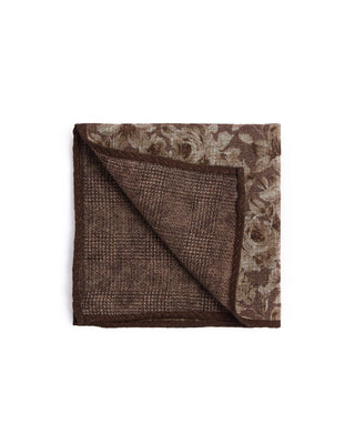 Dion Wool Double Printed Floral/Glencheck Pocket Square Mocha 1 4571
