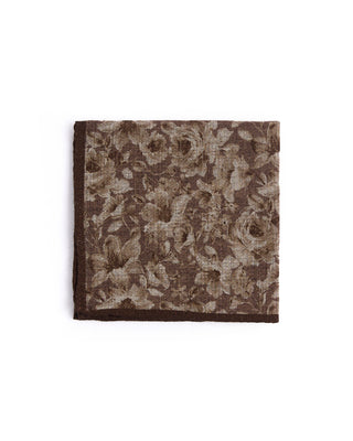 Dion Wool Double Printed Floral/Glencheck Pocket Square Mocha 4570
