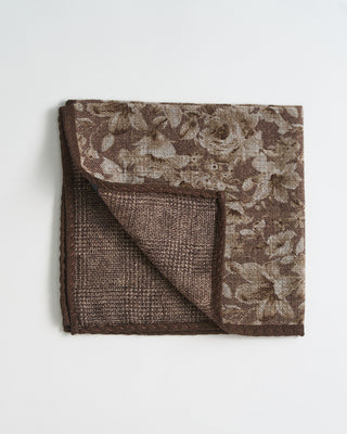 Dion Floral/Glencheck Wool Double Sided Pocket Square Brown 2314