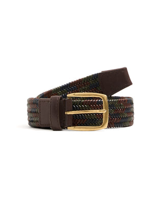 Leyva Leather Braided Stretch Belt Brown/Navy/ Green 7 10363