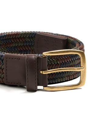 Leyva Leather Braided Stretch Belt Brown/Navy/ Green 8 10365