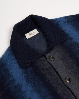A3650 Piacenza 1733 12 Gauge Plush Merino Wool Glitch Stripe Cardigan Navy / Blue / Grey 10 32120