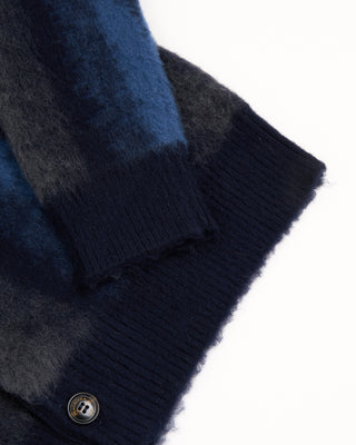 A3650 Piacenza 1733 12 Gauge Plush Merino Wool Glitch Stripe Cardigan Navy / Blue / Grey 10 32121