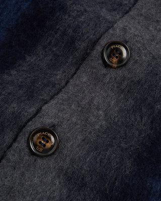 A3650 Piacenza 1733 12 Gauge Plush Merino Wool Glitch Stripe Cardigan Navy / Blue / Grey 10 32123