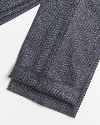 Echizenya Pleated Super 100s Saxony Glencheck Trousers Navy / Blue / Grey 1643