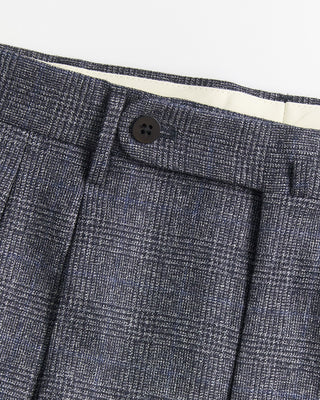 Echizenya Pleated Super 100s Saxony Glencheck Trousers Navy / Blue / Grey 1646