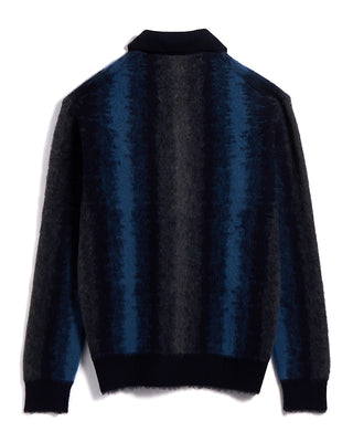 A3650 Piacenza 1733 12 Gauge Plush Merino Wool Glitch Stripe Cardigan Navy / Blue / Grey 17 3213