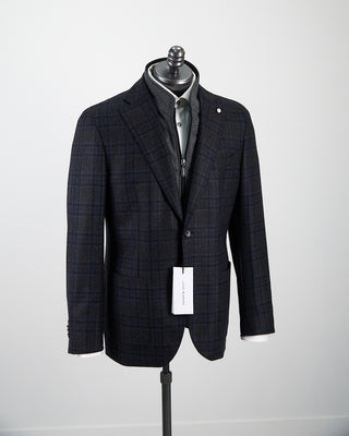 Luigi Bianchi Mantova Wool Check Travel Sport Jacket Navy / Blue / Grey 