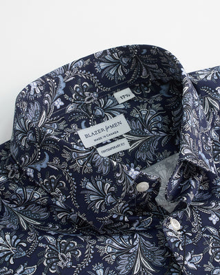 Blazer x Royal Shirt Elegant Floral Paisley Print Cotton Short Sleeve Shirt Navy / Blue / Grey  2