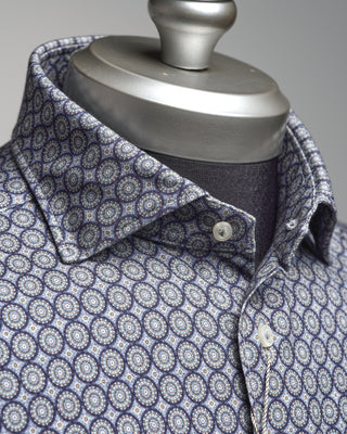 Emanuel Berg Medallion Pattern Modern 4Flex Stretch Knit Shirt Navy / Blue / Grey  5