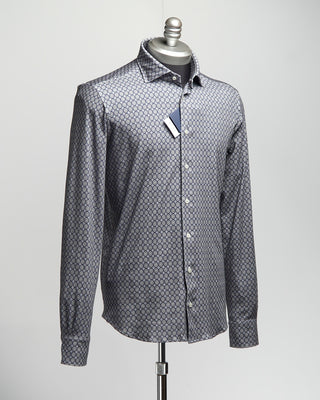 Emanuel Berg Medallion Pattern Modern 4Flex Stretch Knit Shirt Navy / Blue / Grey  6