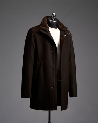 Herno Wool Carcoat With Faux Fur Collar 3372