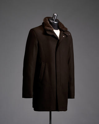 Herno Wool Carcoat With Faux Fur Collar 3373