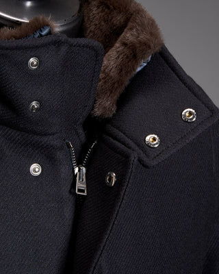 Wool Carcoat with Faux Fur Collar