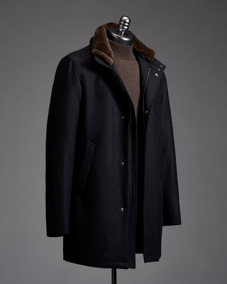 Herno Wool Carcoat with Faux Fur Collar 3393