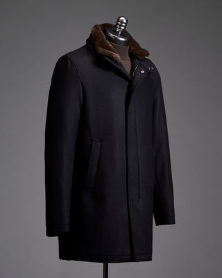 Herno Wool Carcoat with Faux Fur Collar 3394