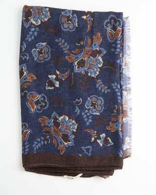 L.B.M. 1911 Midweight Artistic Floral Soft Wool Scarf Navy / Blue / Olive 