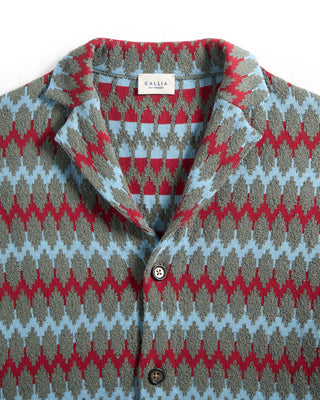 Gallia Chevron Jacquard Knit Camp Shirt Red / Light Blue / Olive 10 8701