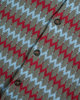 Gallia Chevron Jacquard Knit Camp Shirt Red / Light Blue / Olive 13 8702