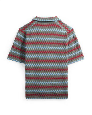 Gallia Chevron Jacquard Knit Camp Shirt Red / Light Blue / Olive 20 8704