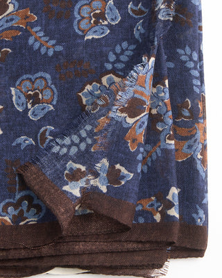 L.B.M. 1911 Midweight Artistic Floral Soft Wool Scarf Navy / Blue / Olive  1