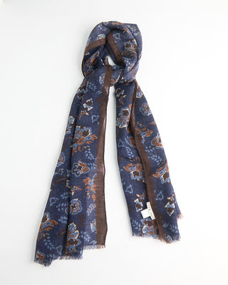 L.B.M. 1911 Midweight Artistic Floral Soft Wool Scarf Navy / Blue / Olive  2