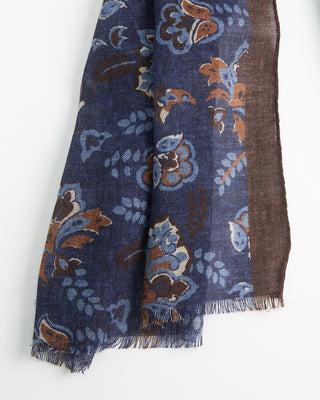 L.B.M. 1911 Midweight Artistic Floral Soft Wool Scarf Navy / Blue / Olive  3